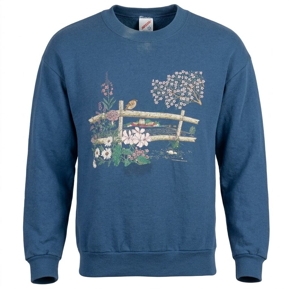 Vintage Jerzees Made in USA Floral Fence Crewneck Sweatshirt Women Size L